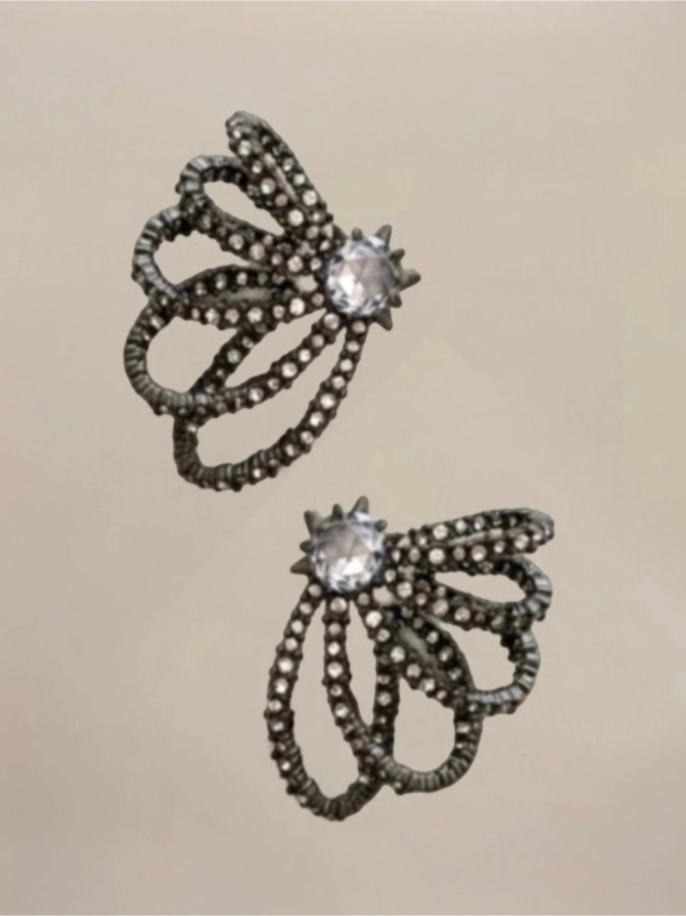 NEW Alexis Bittar Gunmetal Crystal Lace Orbiting Drop Earrings Clear C Z OC01